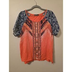 🔥 Miss Me Boho Studded Graphic Top – Size L 🔥